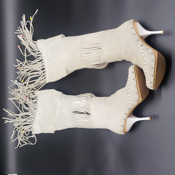 GIUSEPPE ZANOTTI BOOTS SIZE 39 COLOR WHITE SUEDE WITH BEADS 100% AUTHENTIC - Picture 3 of 17